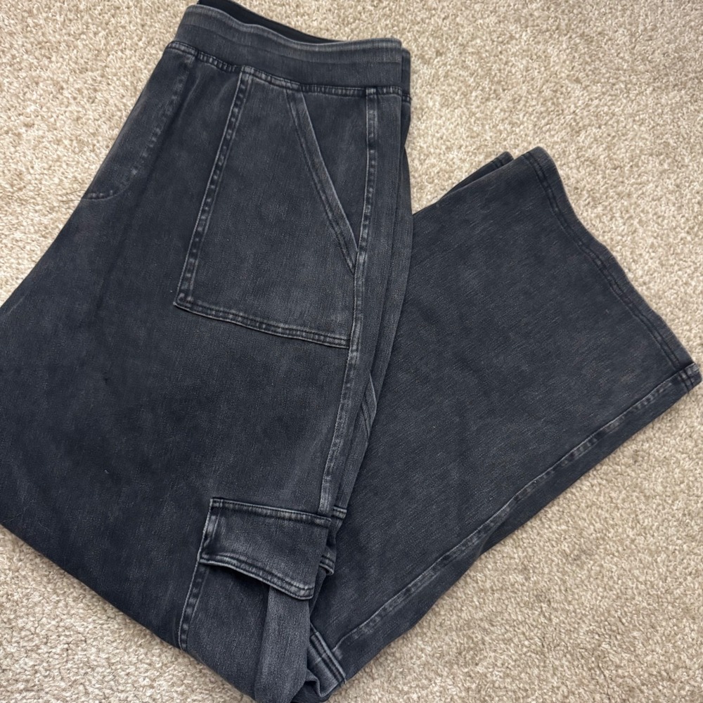 Halara Washed Black Cargo Pants High Waisted Wide Leg Utility Trousers 2X